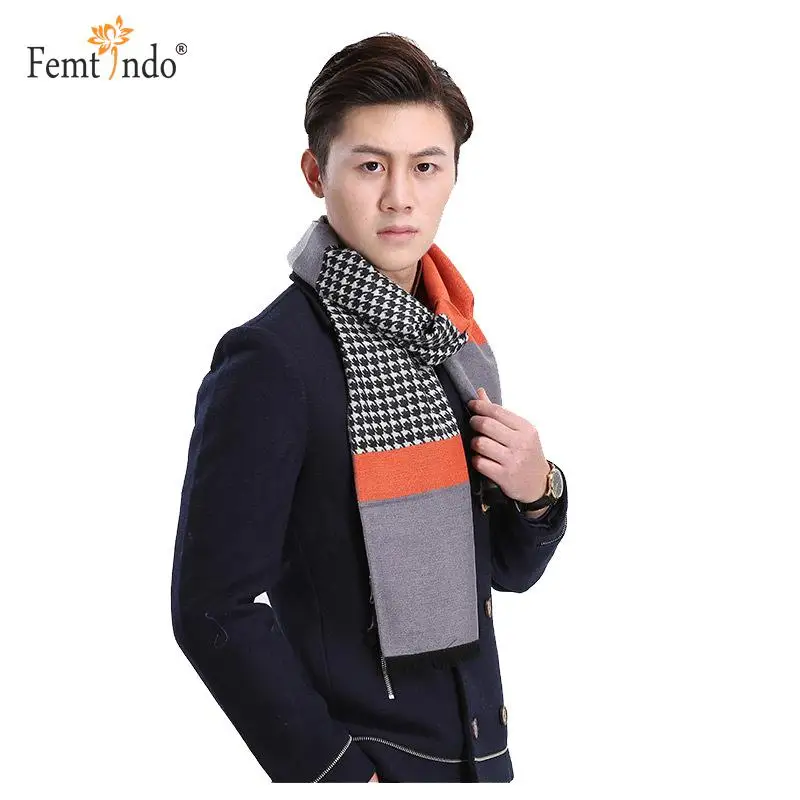 Double Fine Striped Warm Scarves Men Winter Plaid Scarf For Men Cozy
