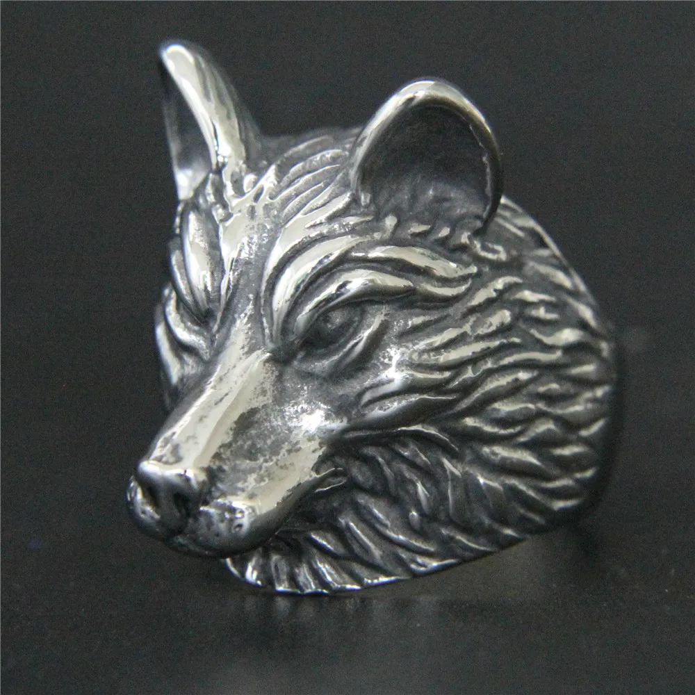 

1pc Support Dropship Animal Wolf Head Ring 316L Stainless Steel Jewelry Men Boys Cool Wolf Ring