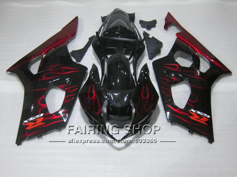 

Injection mold 100% fit for Suzuki GSXR1000 03 04 K3 K4 red flames black bodywork fairings set GSXR 1000 2003 2004 WT30