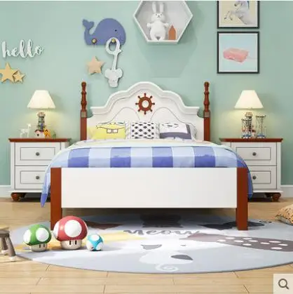 Children Beds kids Furniture blue and white solid wood kids beds child bed chambre bebe European style hot new boys beds 120*200 Children Beds kids Furniture blue and white solid wood kids beds child bed chambre bebe European style hot new boys beds 120*200