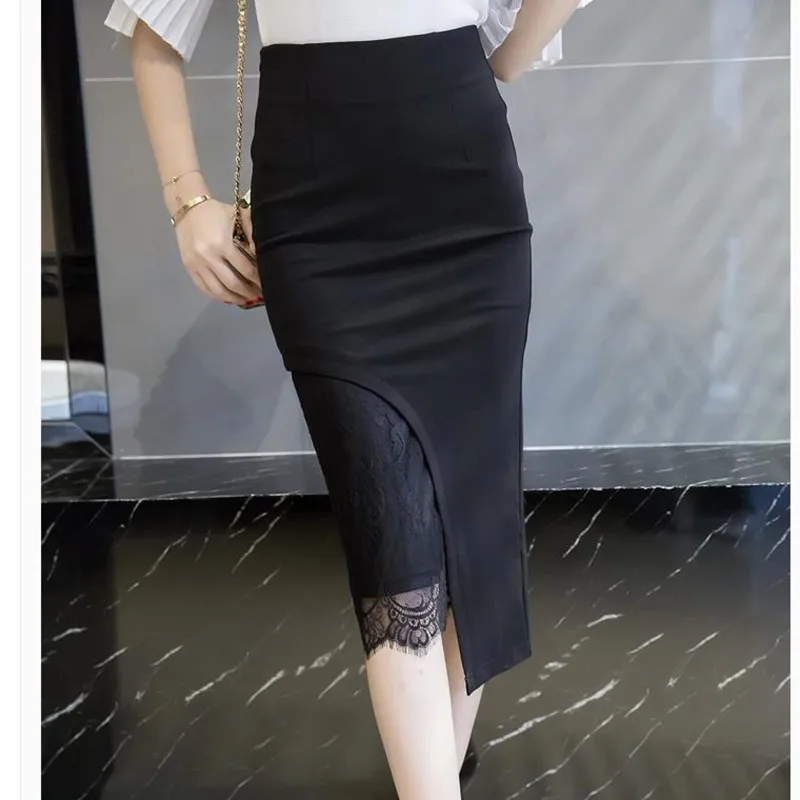 2019 New Sexy bag Hip Curved Skirt lace Professional Skirt Female Stitching High Waist Stretch Skirt S-5XL (15)
