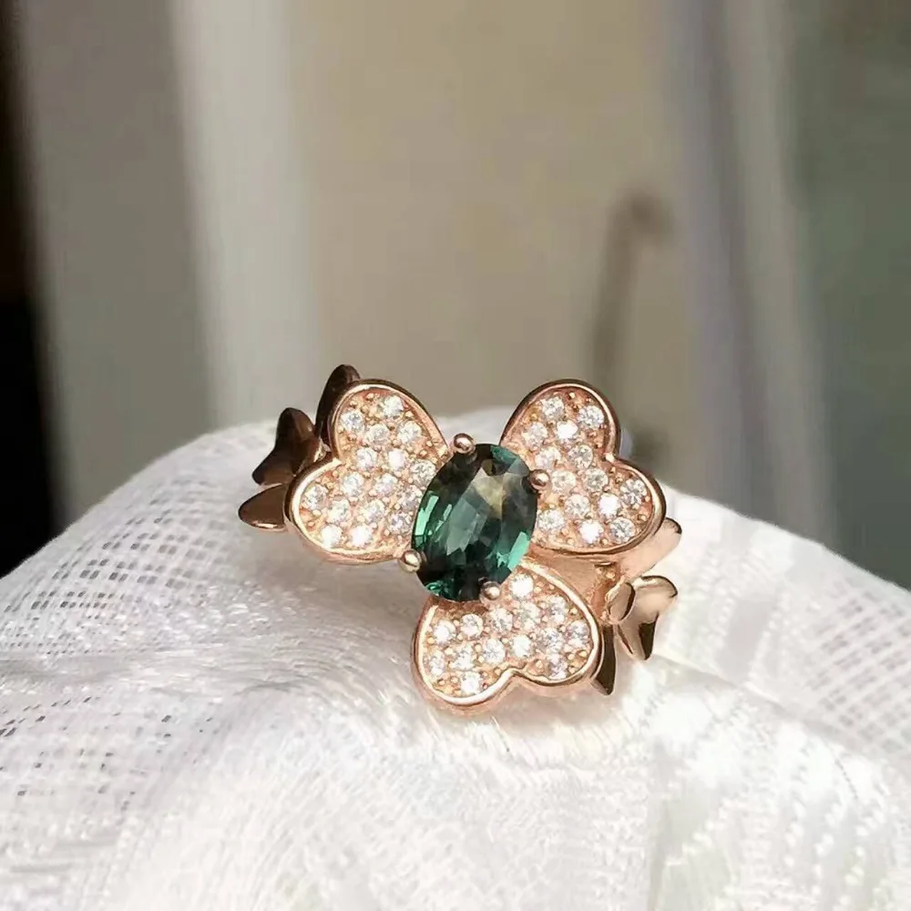 

Natural blue sapphire gem Ring Natural gemstone Ring 925 sterling silver Elegant butterfly flower women party gift fine Jewelry