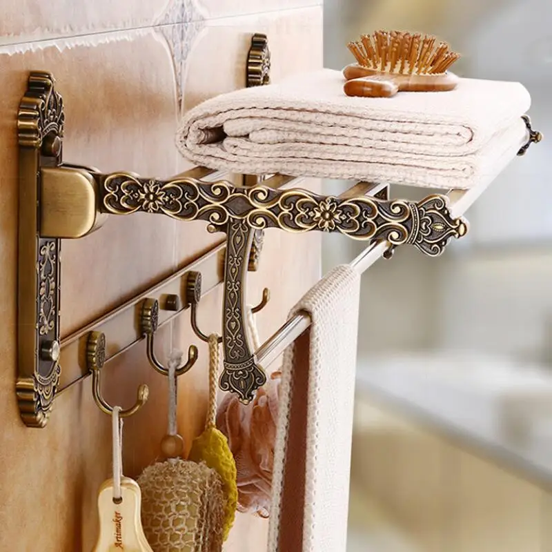 Bathroom Hardware Set Tuqiu Bathroom Accessories Antique Bronze Carved Aluminum Bath Hardware Towel Rack, Paper holder Toilet Brush Holder, hooks