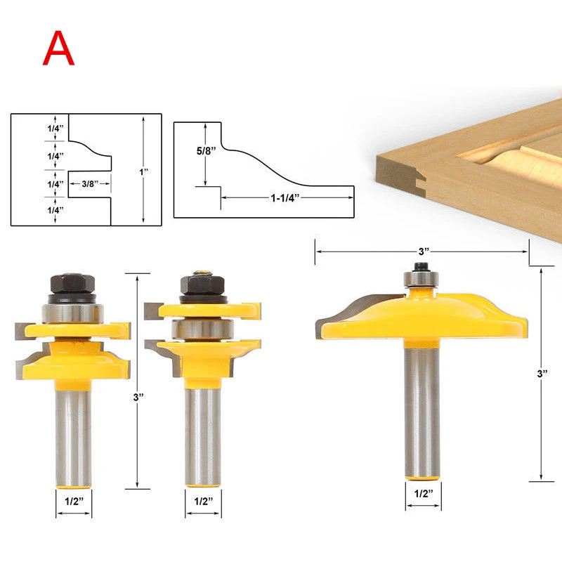 

3 Pcs Tenon Cutter Set Alloy Carbide Router Bits Woodworking Tool LKS99