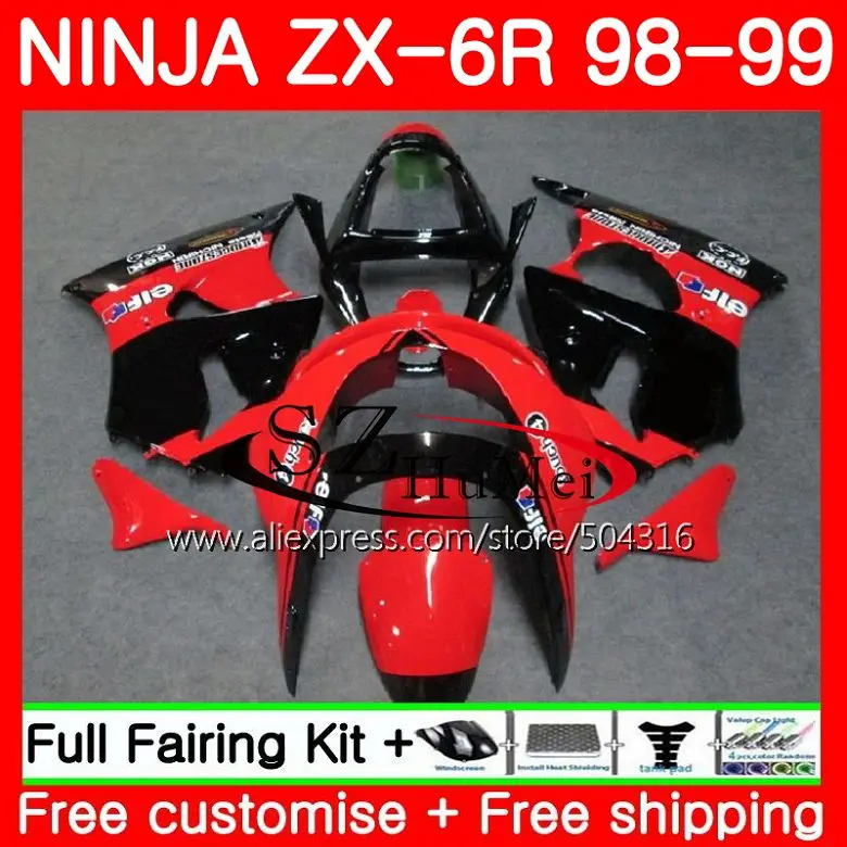 

Body For KAWASAKI NINJA ZX-6R 6 R 98 99 TOP Red black ZX-636 ZX600 78SH3 600CC ZX636 ZX6R 98 99 ZX 636 ZX 6R 1998 1999 Fairings