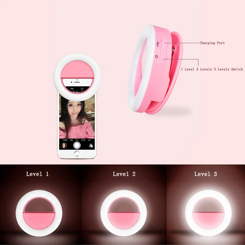 

LED Dimmable Phone Selfie Fill Ring Light Lamp Makeup Beauty Smartphone Live Video Photography Photo Studio Kit Lighting
