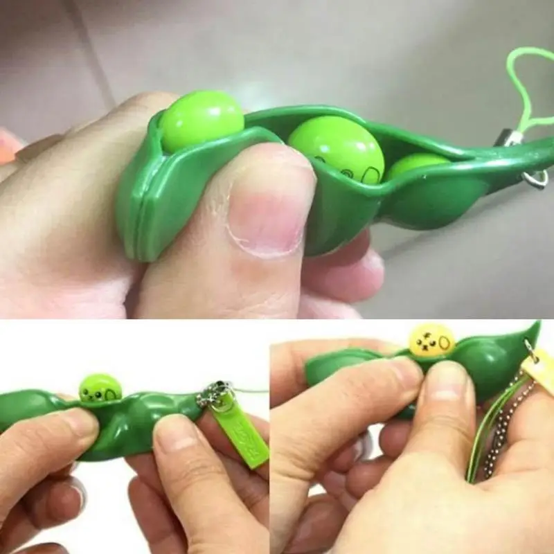 Fun Squishy Infinite Squeeze Edamame Bean Pea Toy Chain Key Pendant Ornament Stress Relieve Decompression Antistress Toys