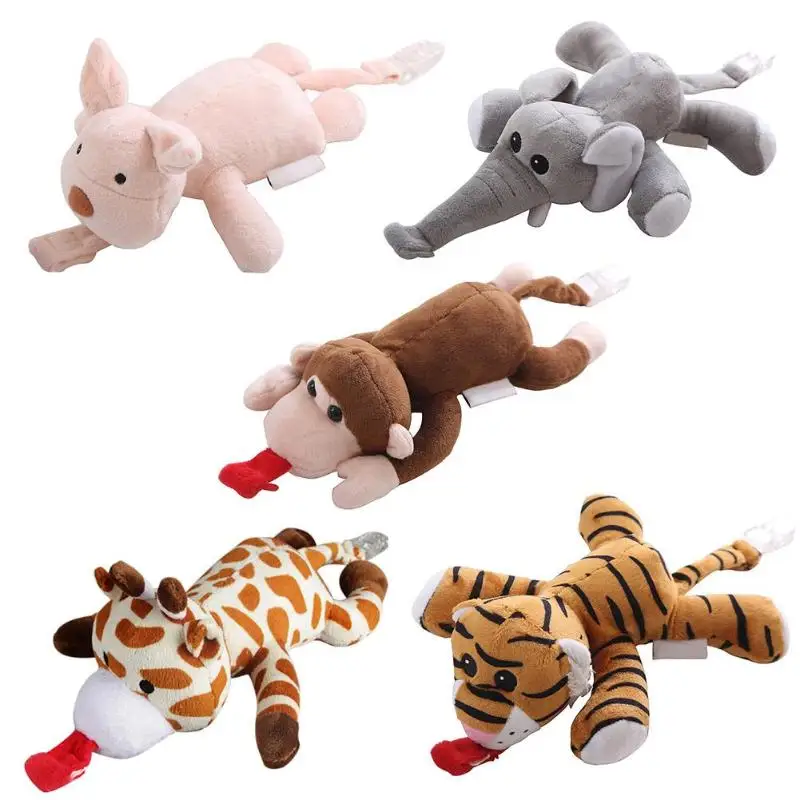 

Baby Pacifier Newborn Infant Cartoon Animals Plush Nipple Soother Toys Babys Soother Nipple DogTiger Pacifier Clip