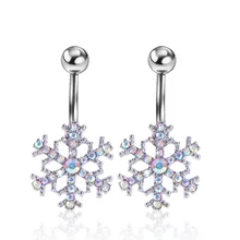 1 шт сексуальный пирсинг для пупка, украшения для тела, подвеска в виде цветка, белый кристалл, рождественские снежинки, кольца для пупка