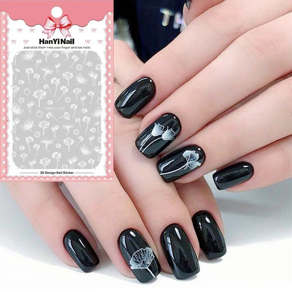 

New Style Black White Lotus Nail Stickers 3D Water Slider Transfer Nail Art Stickers DIY Manicure Accessories Nail Decor ToolLot