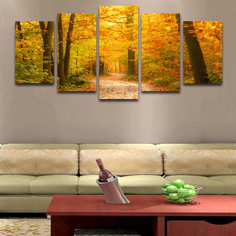 Cuadros Decoracion 5 Pcs(no Frame) Golden Forest Landscape Picture Print Painting On Canvas Wall Art Home Decor Living Room | Дом и сад