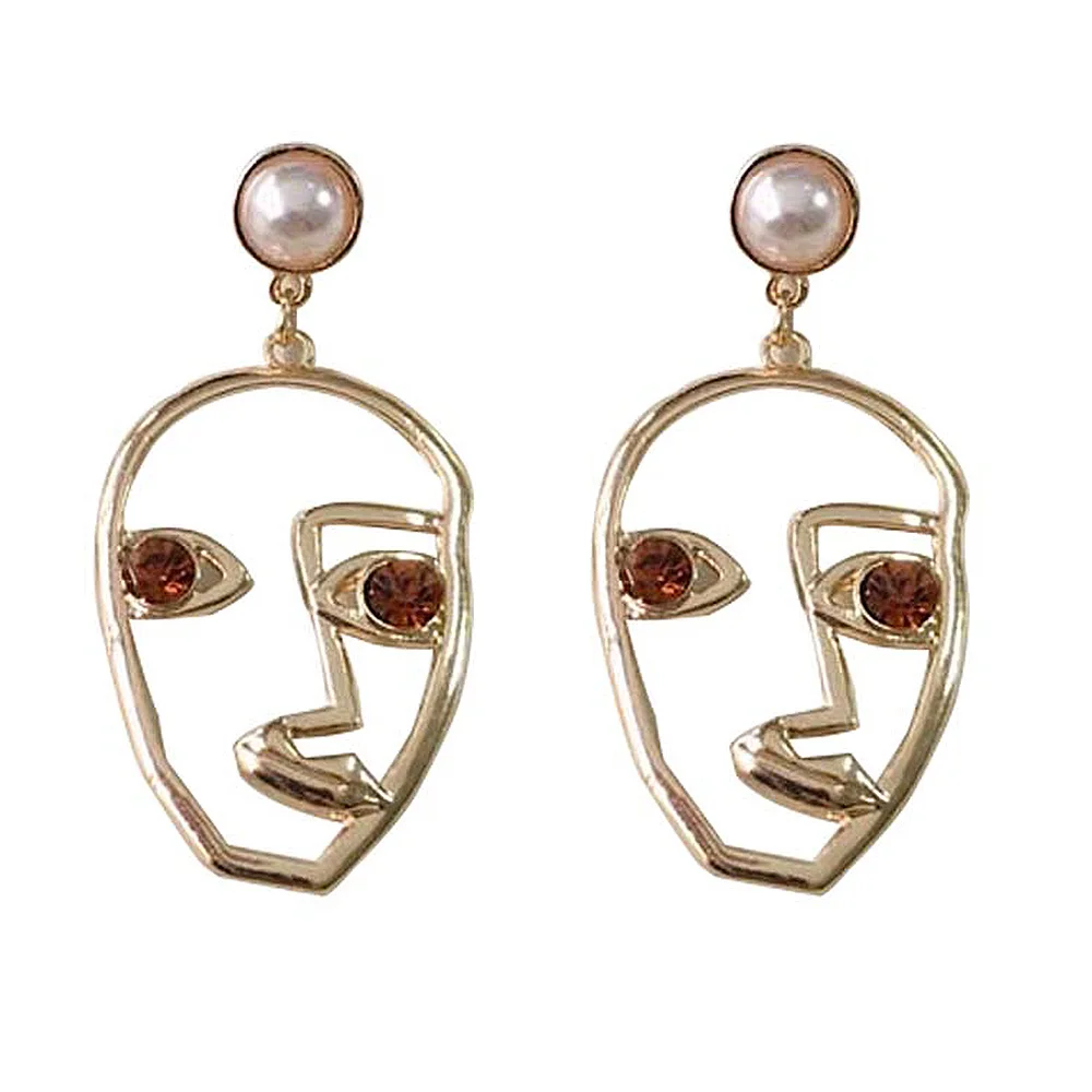 

2.7*5.6cm 1 Pair Earing Exaggerated Abstract Human Face Earrings Gold Color Figurine Earrings