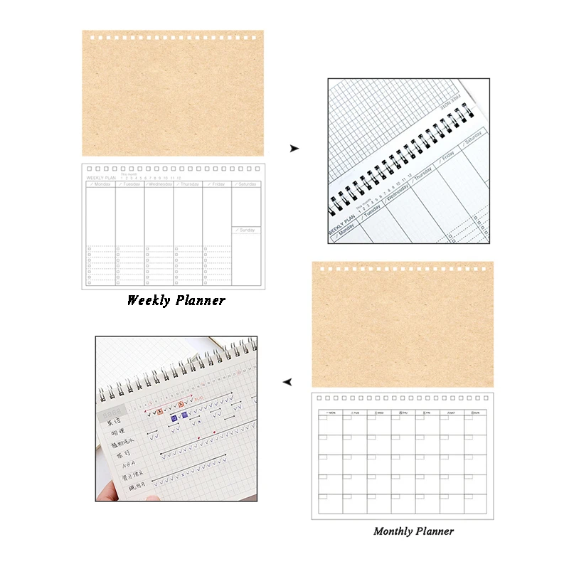 vintage kraft paper monthly daily weekly planner notebook stationery daily and weekly planner