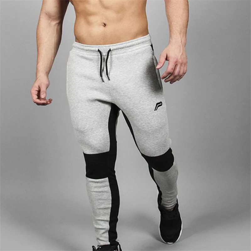 Новинка, мужские трико для бега, компрессионные штаны для спортзала, Мужские штаны для бодибилдинга, спортивные обтягивающие леггинсы, спортивная одежда, длинные брюки - Цвет: Light Gray