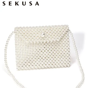 

SEKUSA Women Bead Evening Clutch Bags With Chain Shoulder Handbags For Female Ladies Purse