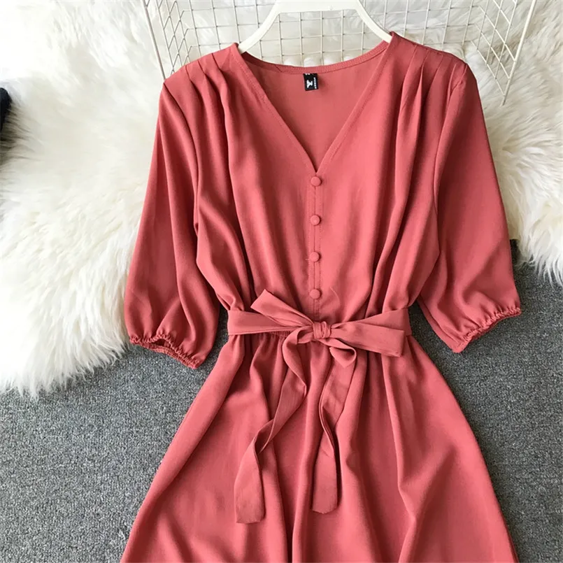2020 Spring V Neck Summer Bandage Midi Long Dress Vestido De Festa Party tunic dress Women Casual Elegant High Waist Vestidos
