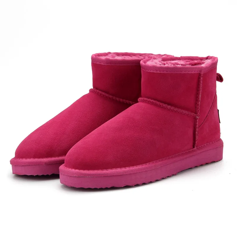 JXANG/Высококачественная австралийская брендовая зимняя женская зимняя обувь ботильоны из коровьей кожи женские меховые ботинки; Botas Mujer; большие размеры - Цвет: Rose Red