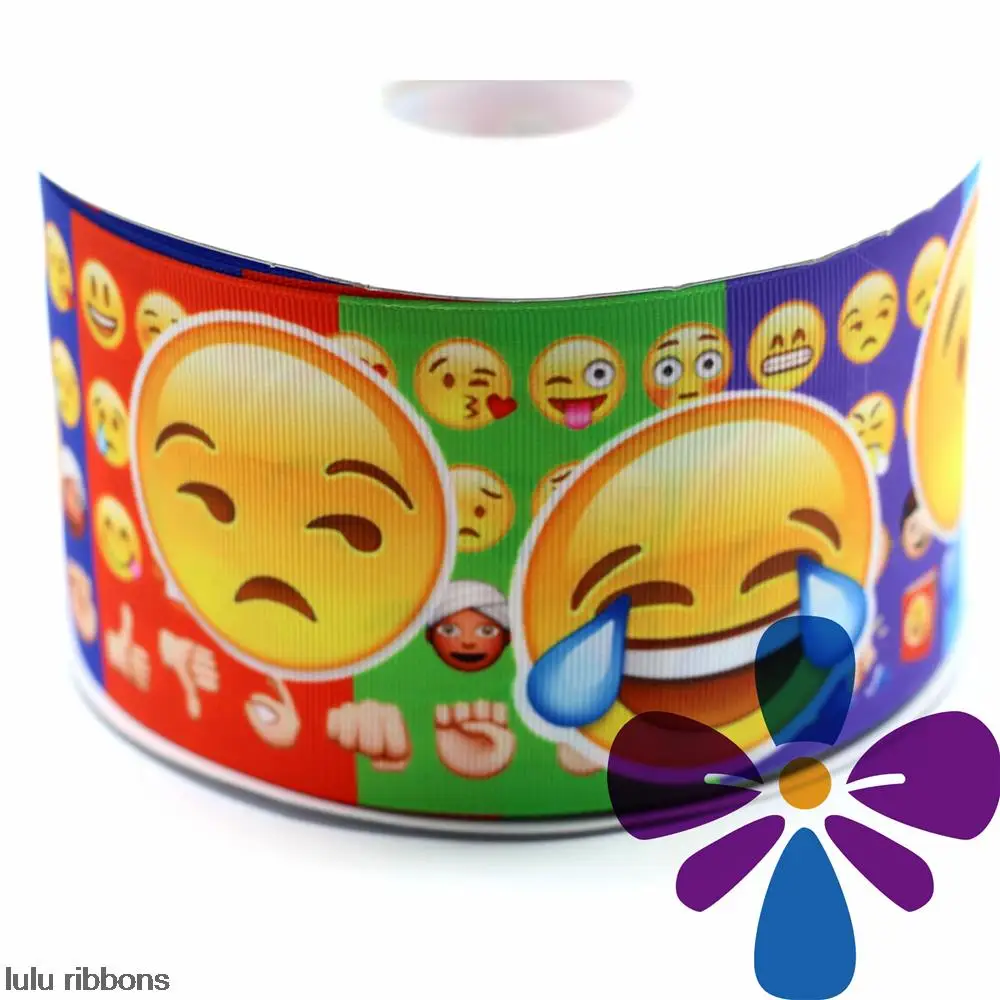 1 2 3 METRE METRES GIRLS BOYS EMOJI 9MM 3//8/" GROSGRAIN RIBBON