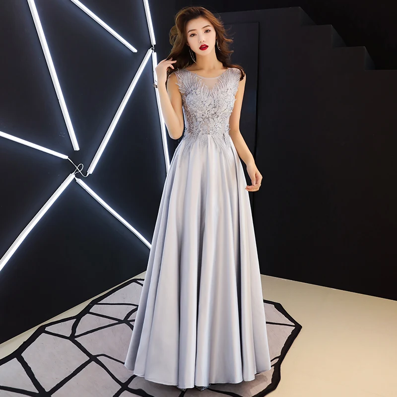 Evening Dress Female 2018 New Banquet Elegant Prom Dress Illusion O neck A line Party Dresses Robe De Soiree Vestido De Festa