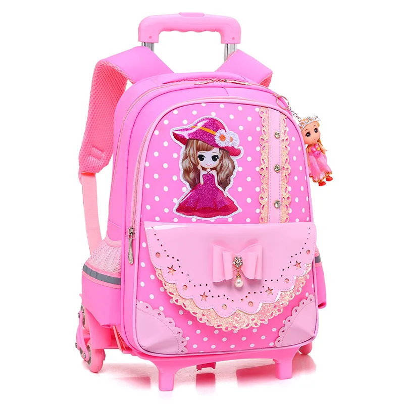 New Removable Children School Bags with 2/6 Wheels for Girls Trolley