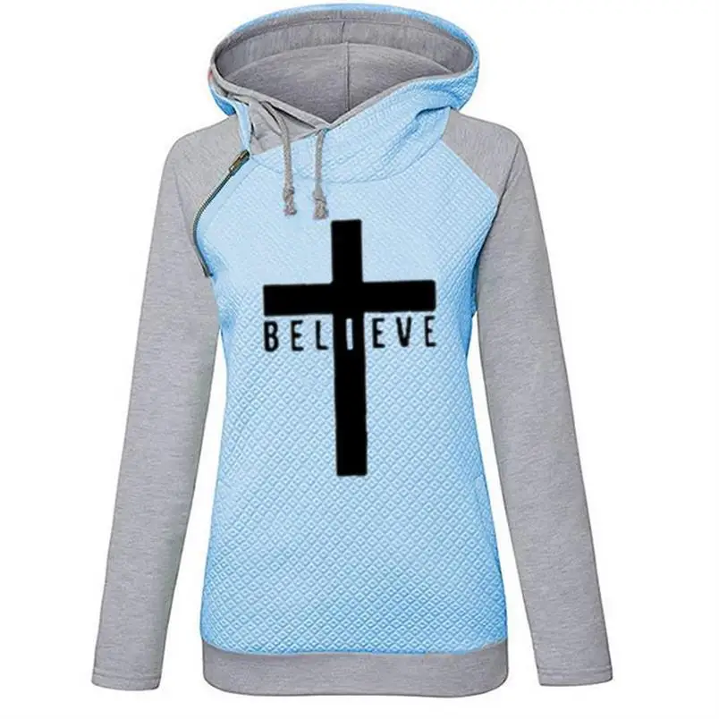 Hoodies For Women Zipper Decoration Believe Letters Print Sweatshirts Hoodies Women Tops Pattern Funny Pockets Thick Plus Size