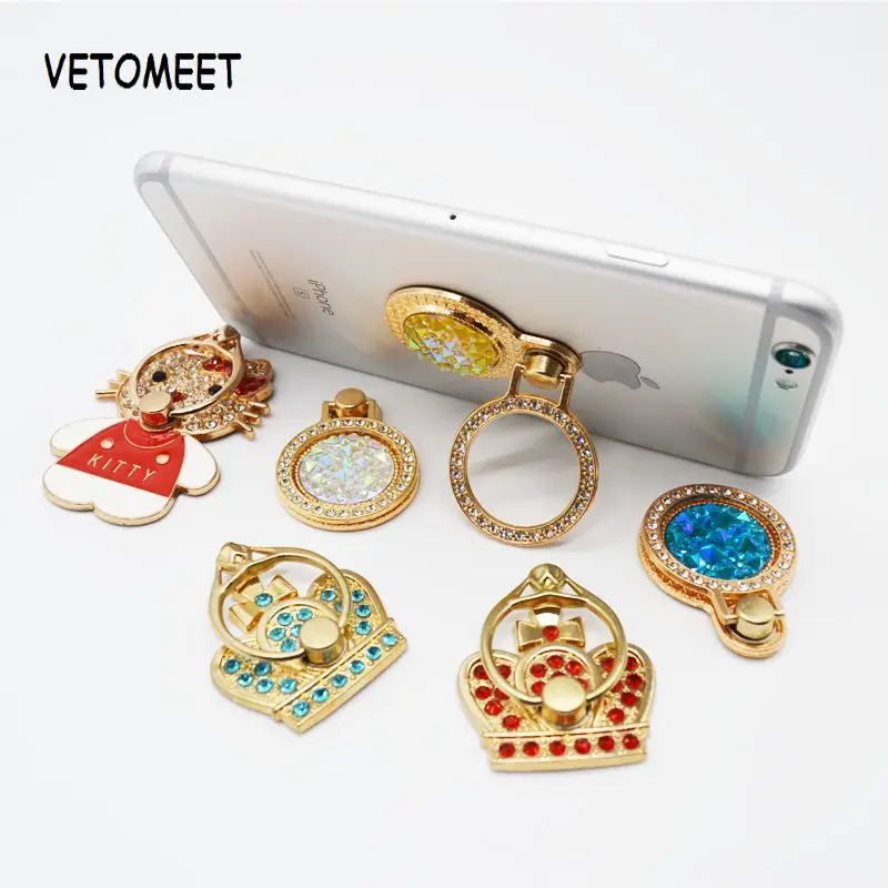 VETOMEET Finger Ring Mobile Phone Holder For iPhone XS X Max 8 7 Samsung Universal Smartphone Diamond Crown Shape Phone Holder