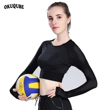 Женский спортивный короткий топ с длинным рукавом, облегающий топ для йоги, эластичный спортивный топ, однотонный черный топ для бега, облегающий дышащий Топ для спортзала и фитнеса