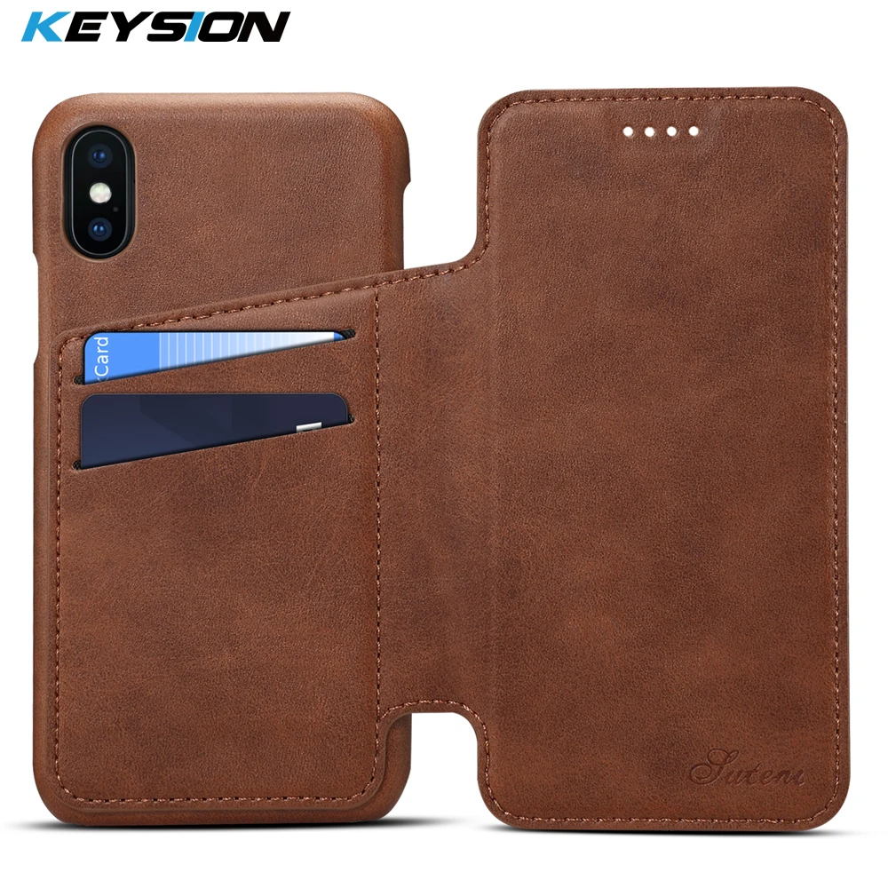 Keysion флип чехол для телефона iPhone X 8 7 6 Plus Роскошный кожаный кошелек с отделениями
