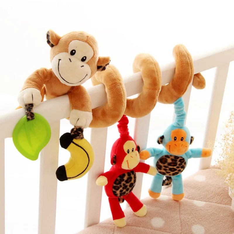 Baby Plush Rattle Crib Spiral Hanging Mobile Infant Stroller Bed Animal Toys Gift for Newborn Children 0-12 Months Happy Monkey