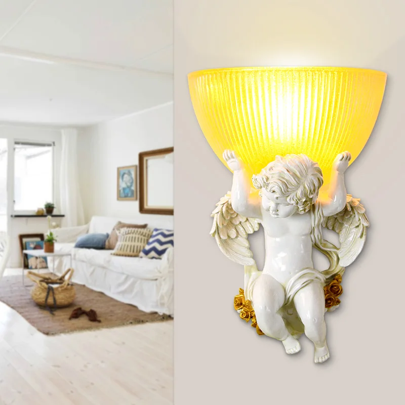 

European Wall Lamps angel child creative bedroom bedside bed warm LED wall lamp living room corrido background LU71123 -YM