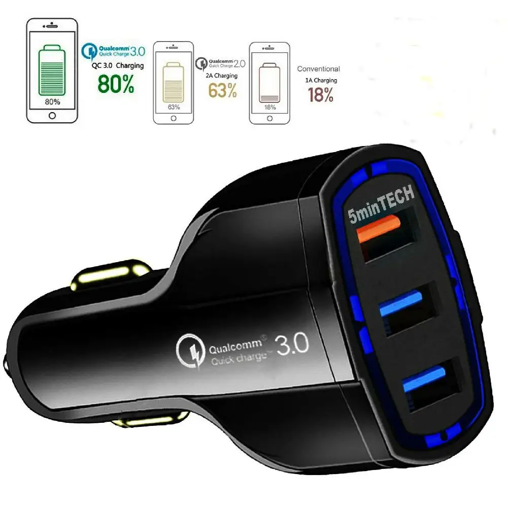 Зарядное устройство EastVita Quick Charge 3,0 QC(3 порта) USB(16 Вт/5,9, 12 В/3.2A) USB Автомобильное зарядное устройство для мобильного телефона Android iPhone