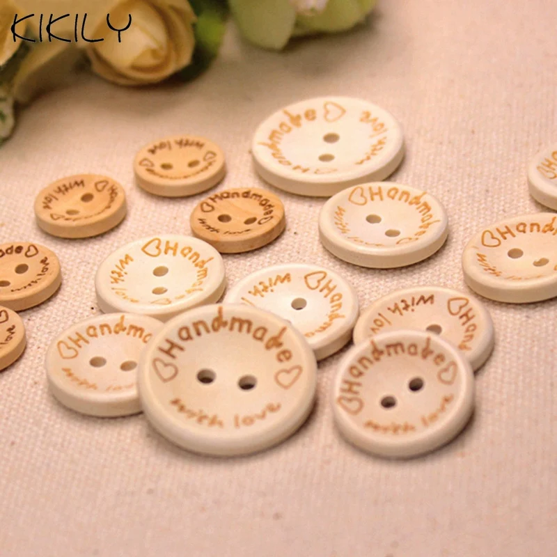 Red Wood Buttons,2 Holes Heart Red Handmade Sewing Buttons,2.3 x 3 cm 10 Pcs