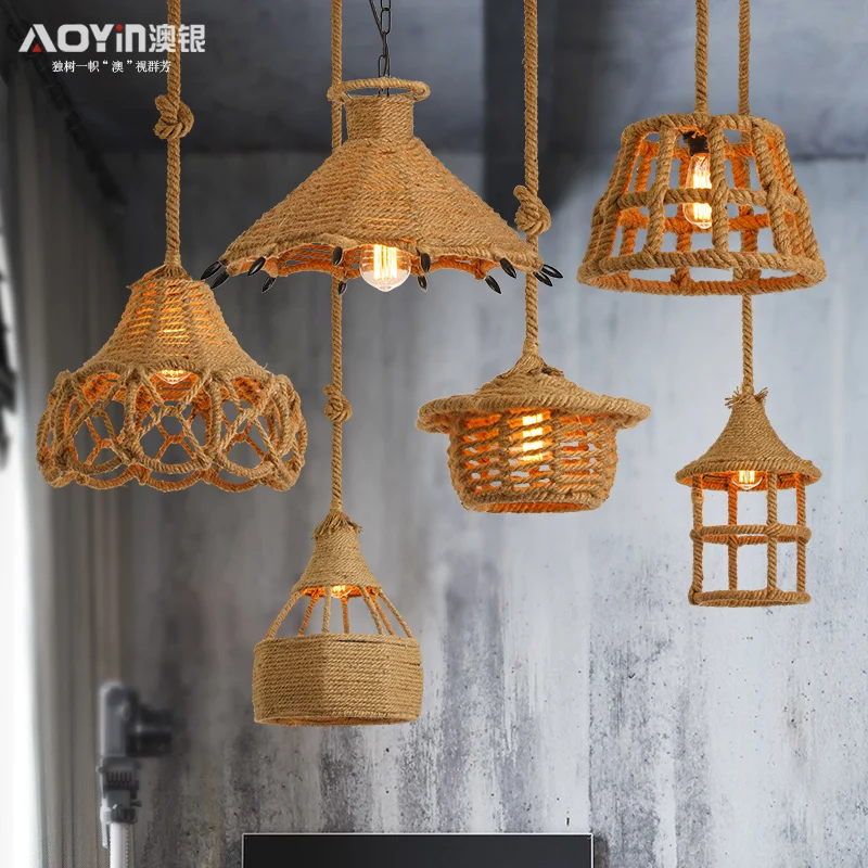 

Vintage Loft Rope Pendant Light Creative Personality Industrial Lamp Edison Bulb American Style For Living Room decoration