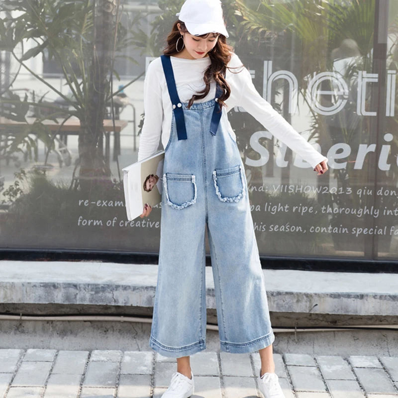 

Fashion Women Denim Jumpsuit Women Loose Jeans Rompers Casual Wide Leg Jumpsuit Oversized Jean Overalls Combinaison Femme