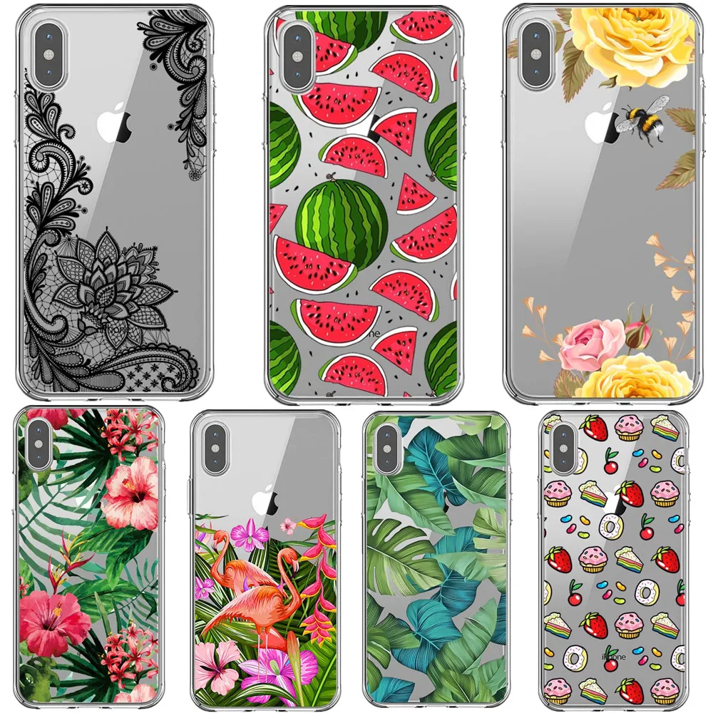 

Cactus Flower Leaf Soft Print Phone Case For iPhone XS MAX XR Summer watermelon Pineapple Cover For iPhone SE 5 5S 6 6S 7 8 Plus