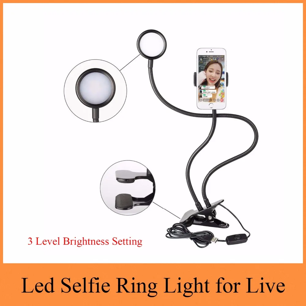 

Led Selfie Ring Light for Live Stream Video Chat Live Broadcasting with Flexible Phone Holder for Iphone 6/7Plus Samsung LG HTC