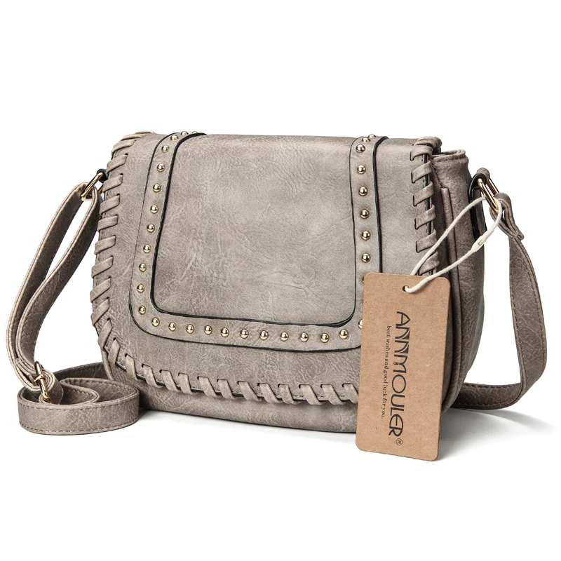  Annmouler Fashion Women Shoulder Bag Pu Leather Crossbody Bag Solid Color Brand Purse Small Khaki M - 32870963492