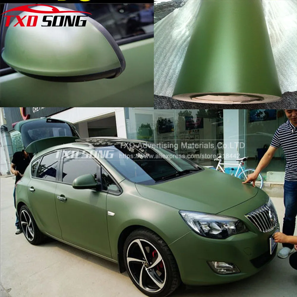 Buy 1.52*15m/Roll Premium quality Matt army green car vinyl sticker Matte army