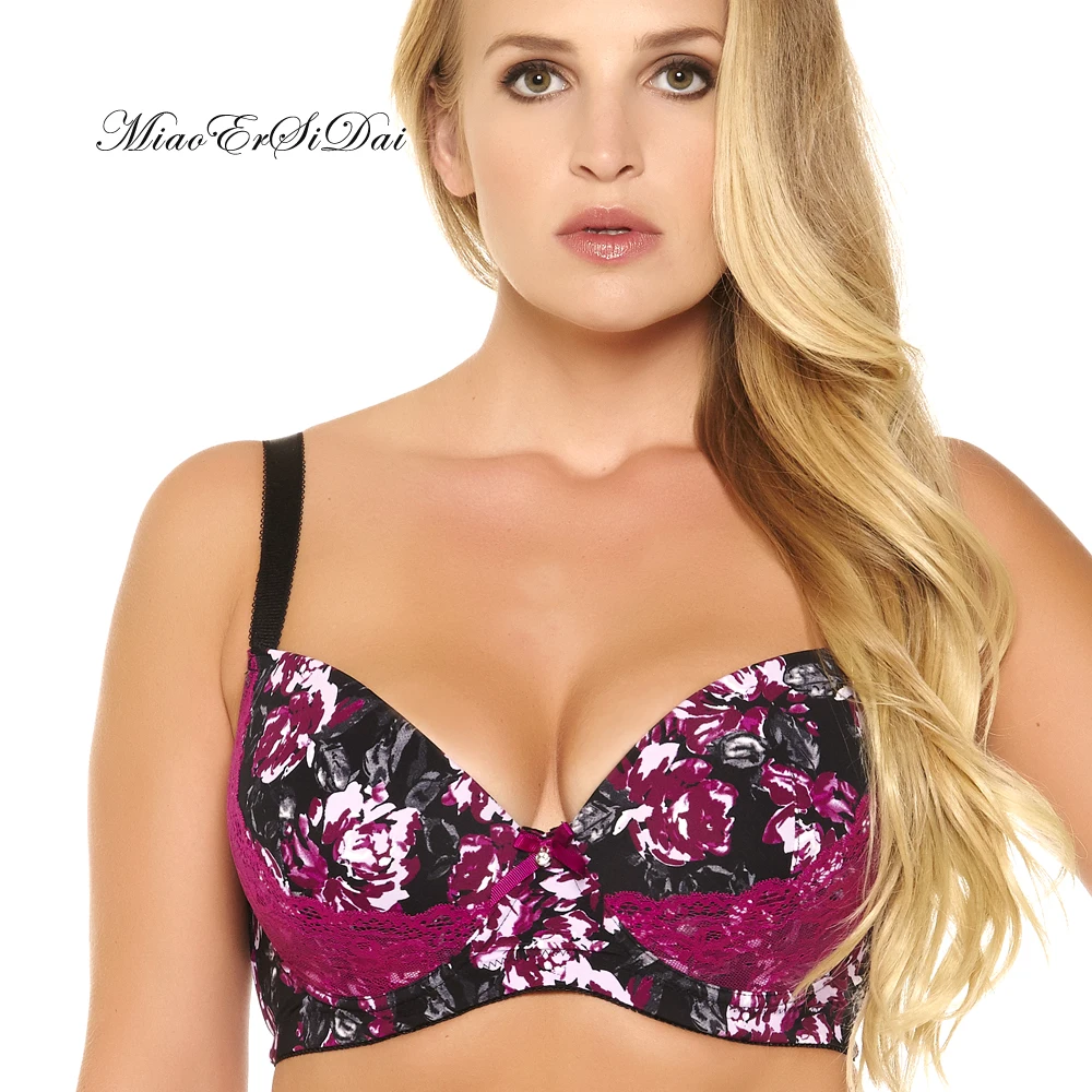 MiaoErSiDai Floral Print Bralette Push Up Bra Lace Bralette Soutien Gorge Bra Big Size Bras for Women D DD DDD E F MiaoErSiDai Floral Print Bralette Push Up Bra Lace Bralette Soutien Gorge Bra Big Size Bras for Women D DD DDD E F