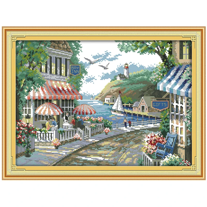 Приморское кафе вышивка крестиком 11CT 14CT набор Китайская рукоделие|cross stitch 11ct|cross