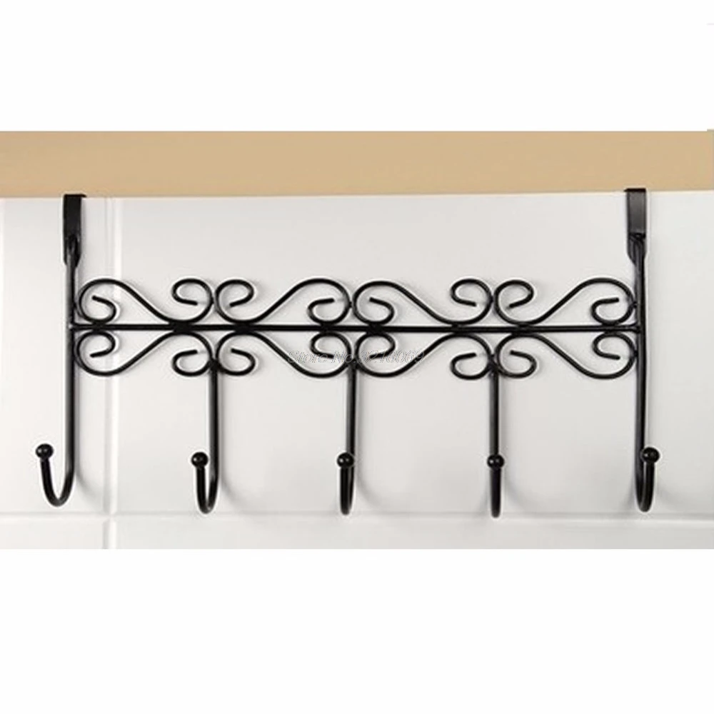 Hat Bag Towel Coat Clothes Over Door Bathroom Hanger Hanging Rack Holder 5 Hooks