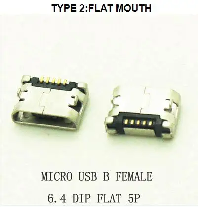 10 шт./лот 5Pin 6,4 мм Micro USB 5pin DIP гнездовой разъем для мобильного телефона Mini USB jack PCB сварочная розетка плоский рот