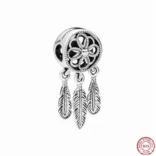925 стерлингового серебра Цветочные& Висячие перья душевный Ловец снов Висячие бусины DIY Fit PANDORA Подвески для женщин ювелирные изделия FL771