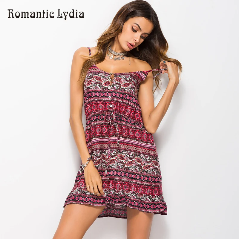 

Women Boho Summer Dresses Floral Print Short Sexy Fashion V Neck Spaghetti Strap Sleeveless Bud Mini Short Dress Plus Size 2018