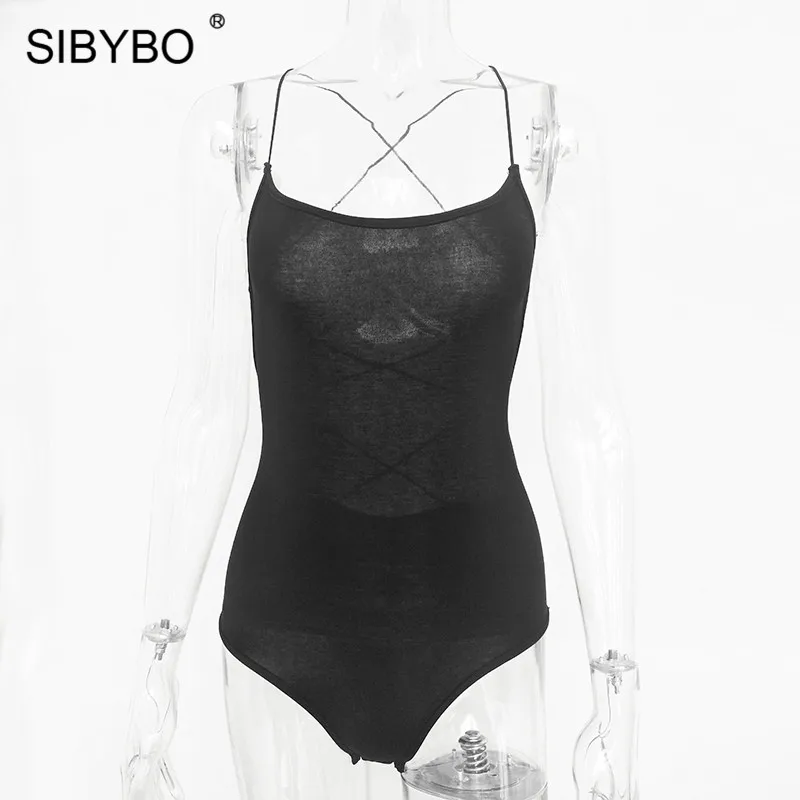 Sibybo с открытыми плечами повязки сексуальный боди Для женщин топ на бретельках с открытой спиной узкие Для женщин комбинезон летний пляжный спортивный костюм, комбинезон