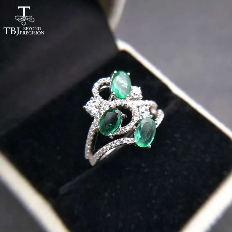 TBJ,Natural Emerald gemstone Ring in 925 sterling silver fine jewelr ,nice gift for wife women anniversarry party with gift box