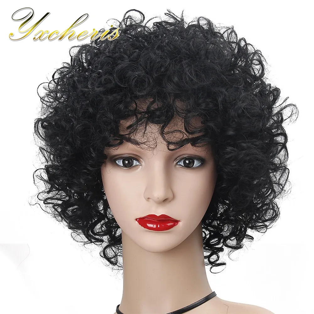 YXCHERISHAIR Short Synthetic Small Curly Wigs Heat Resistant Natural