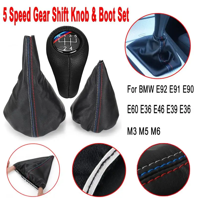 Leather 5 / 6 Speed Car Gear Shift Knob Shift Boot Brake Boot Set For