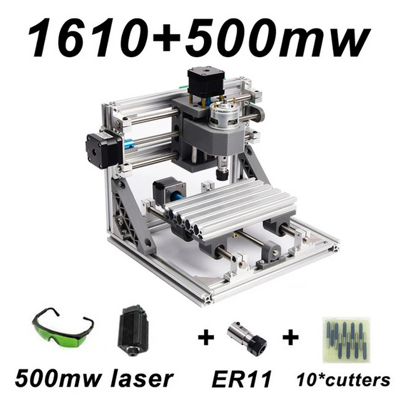 Мини CNC 1610 лазерный гравировальный станок с 500 МВт головкой ER11 фрезерный станок для дерева PCB фрезерный станок для резьбы по дереву DIY с GRBL