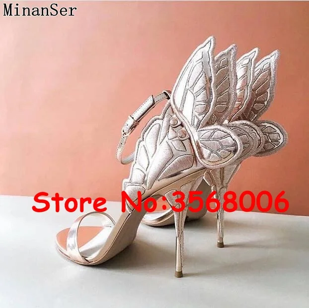 Wholesale amazing multi-color 3D butterfly open toe thin heels sandals wedding party bridal shoes sexy ankle wrap stiletto heels - Color: picture 2